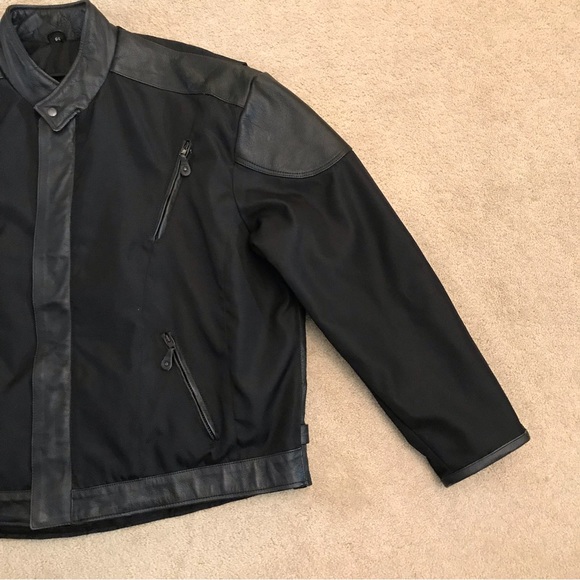 Mens Leather Nylon Motorcycle Riding Jacket Size 54 2X Black Harley Patches - Picture 10 of 16